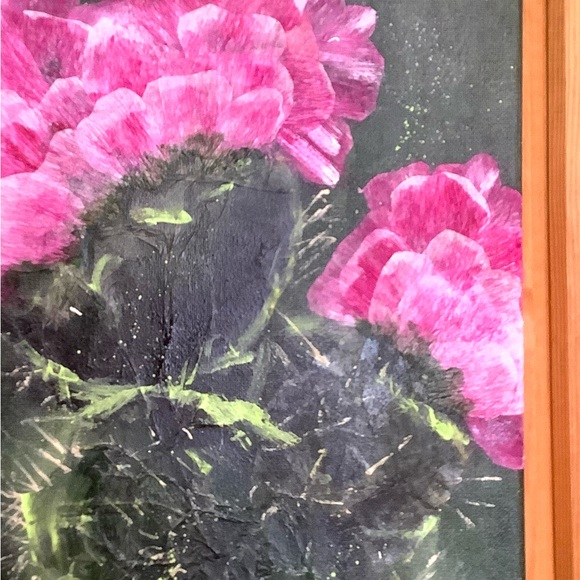 Pink cactus in bloom, acrylic collage painting, 10” x 20” - Picture 5 of 8